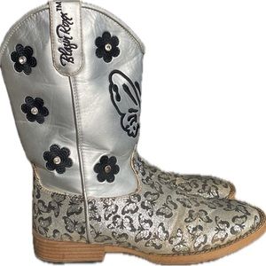 Silver Glitter Cowgirl Boots Youth Big Kids Size 4